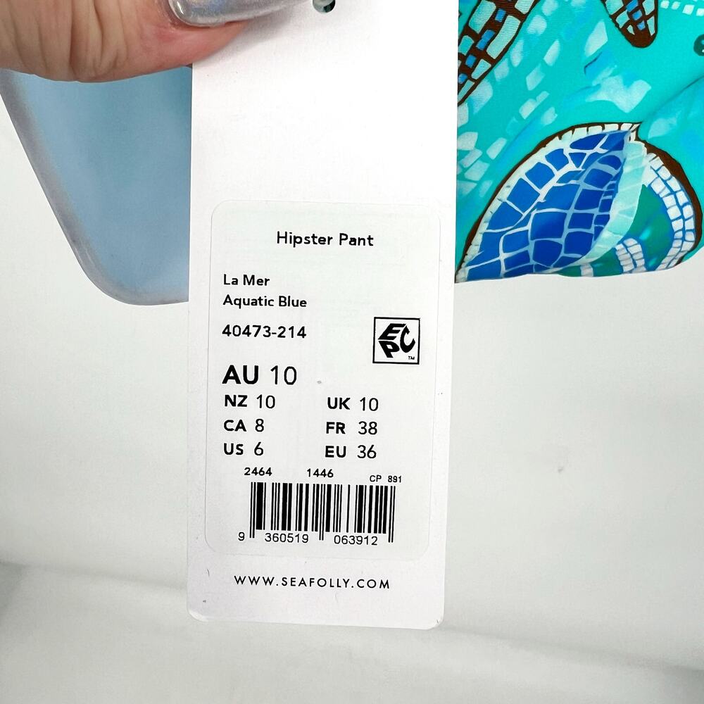 SEAFOLLY Women's La Mer Hipster Bikini Bottoms Size 6 Aquatic Blue NWT - Picture 11 of 15